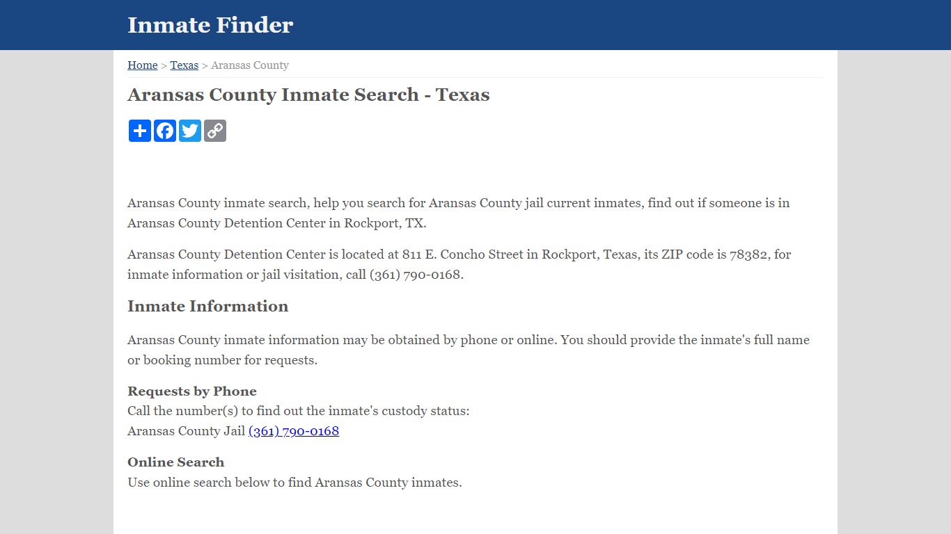 Aransas County Inmate Search - Texas