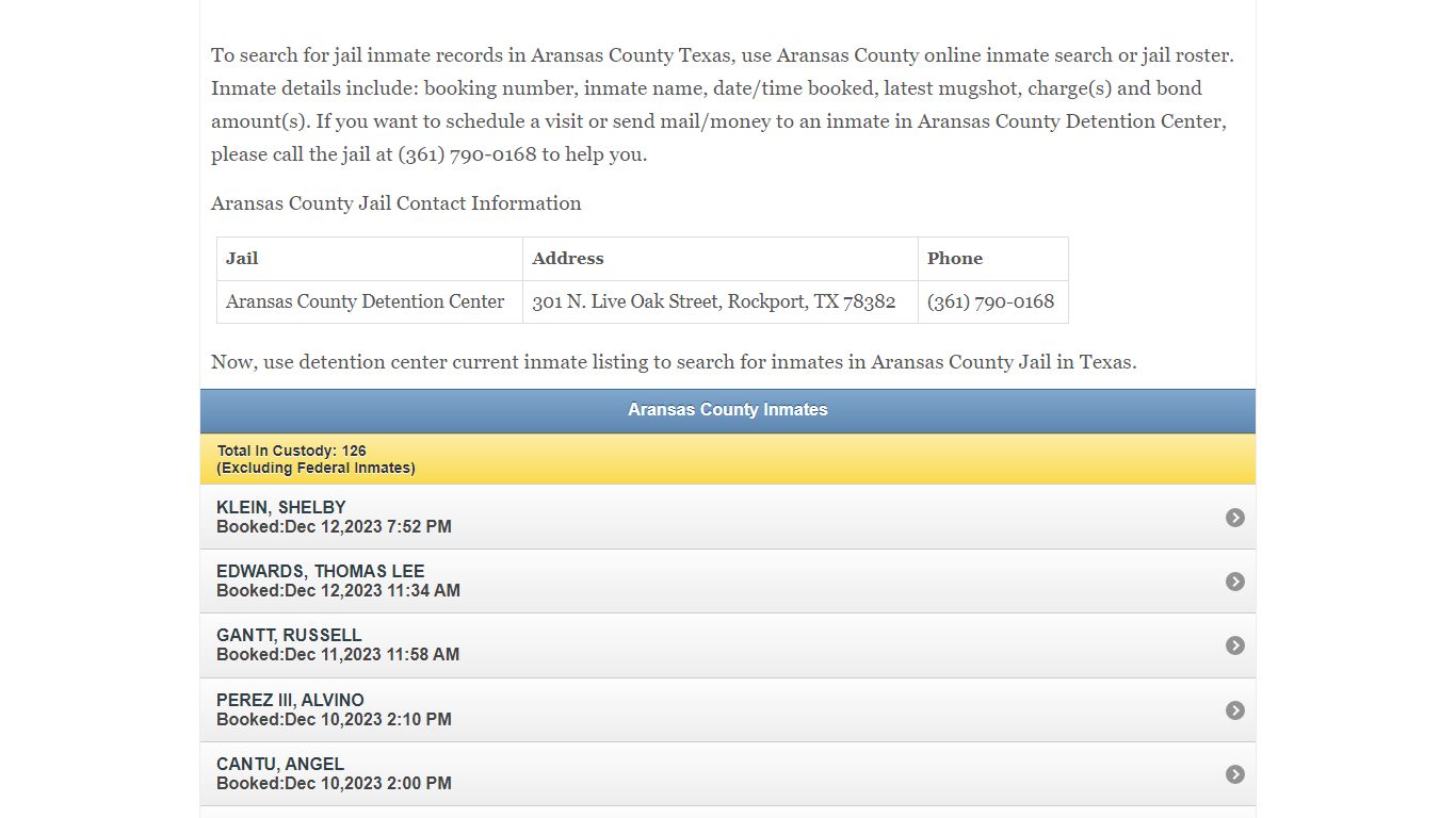 Aransas County Jail Inmate Search